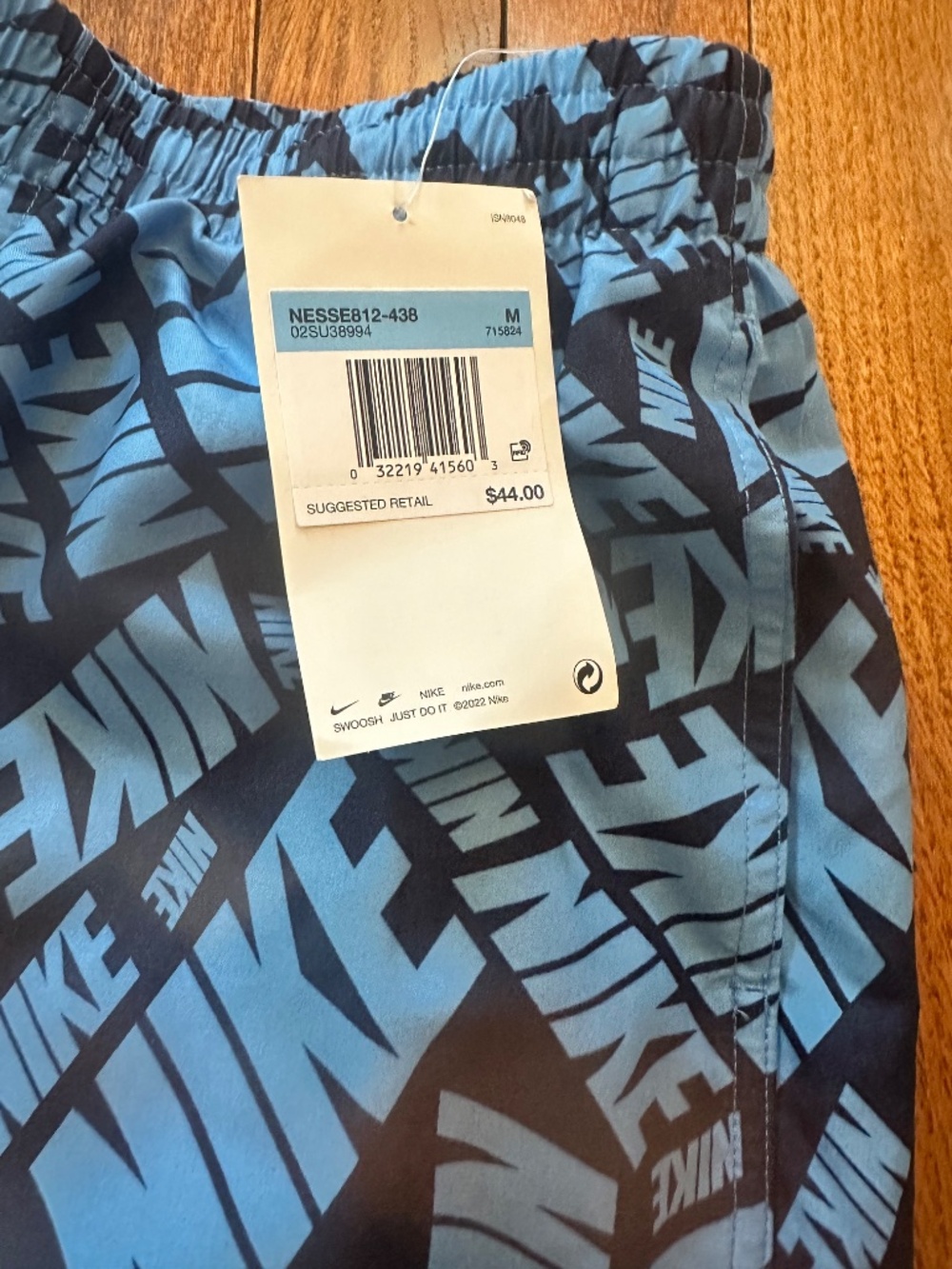 Nike Boys Swim Trunks Blue All-Over Logo Print – Size M (NWT) Athletic Shorts - Picture 3 of 3